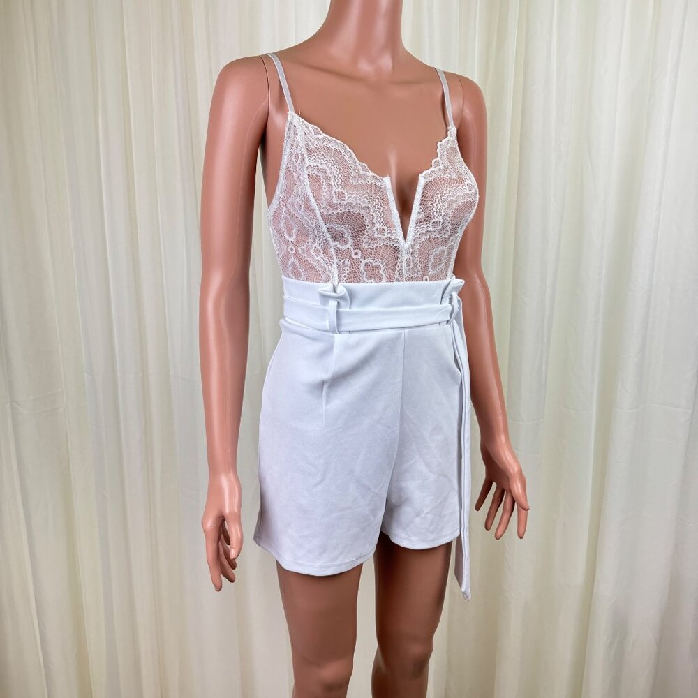 Women's Shop17 Lace Accent Romper Size Medium White - Picture 4 of 14